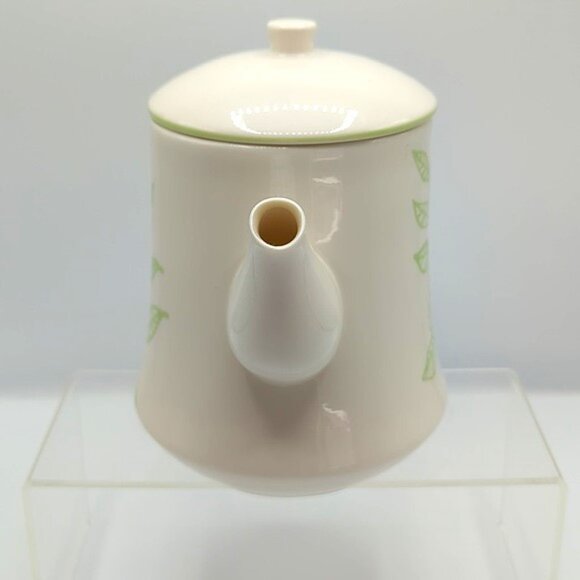 Vintage Starbucks Tazo Teapot Ceramic White Botanical Green Leaf 38 oz. - Picture 4 of 8